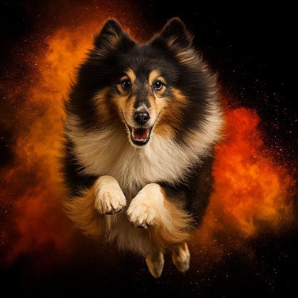 Sheltie met een volle, glanzende vacht na een trimbeurt